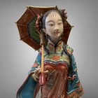 Shiwan Wucai Chinese Pottery Porcelain Woman With Umbrella Figurine  read 
