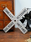 Vintage Antique Original Railroad Crossing Sign Veterans Sign Wood Plaque