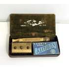 Vintage Gillette Gold Tone Brass Open Comb Safety Razor Set Nobility Blades Case