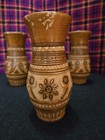Lot Of 4 Vintage Ukranian Handcarved Wooden Vases Folk Art Approx 7  Tall