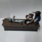 Baseball  Slide safe 1995 Cast Iron Mechanical Baseball Bank  Repro Works