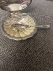Vintage Oyster Shell Shaped Serving Plate W  Lid  Glass Insert   Butter Knife