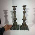 Pair Of Antique Italian Baroque Ornate Brass Candlestick Holders 15    Tall