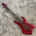 Special Shape Red Electric Bass Guitar 4 String Black Hardware Basswood Body