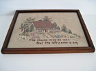 Embroidered Cottage Garden Picture 1935 Hand Stitched Sampler Style Textile Art