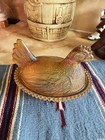 Iridescent Gold Amber Carnival Glass Hen On Nest Hon Vintage 