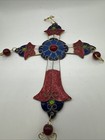 Vintage Decorative Glitter Bejeweled  Wall Hanging Metal Cross Christianity