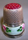 Silver Guilloche Enamel Hallmarked Antique Thimble Red Glass Top