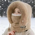 3 In 1 Womens Knit Beanie Hat Fleece Lined Winter Scarf Mask Set Snow Caps      