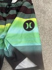 Hurley Boys Board Shorts Swim Trunks 10 12 Striped Black green blue Drawstring