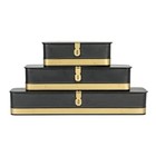 Creative Co-op Decorative Metal Boxes With Lid  Black With Gold Band  Set Of 3