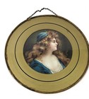 Antique Wall Hanging Glass Chimney Flue Cover Lithograph Print Victorian Girl