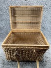 Vintage Boho Woven Wicker Brown Tan Picnic Rectangular Basket W handles 12x10x15