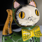 Vintage Lego Japan Chalkware Cat Coin Bank - 1960s Mcm Mod - Cute Bowtie   Boots