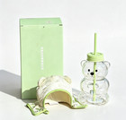 Starbucks Limited Bearista Tumbler Green Bamboo Cloak Glass Straw Water Cup