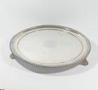 Small Antique Silver Plated Salver tray With Engraved Heraldic Crest
