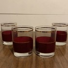 Vintage Red Gold Rocks Glasses Set Of 4 Lowball Cocktail Barware Mcm