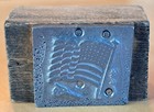Vintage Letterpress Printing Block Wavy United States Flag