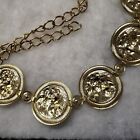 Vtg Gold Tone Lion Head Disc Chunk Chain Belt