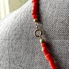 17    Orange Coral Glass Tube Small Bead Necklace Vintage Gold Circle Clasp