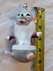 Vintage Blown Glass De Carlini Christmas Ornament - Gray Mouse In Santa Suit