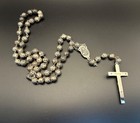 Vintage Italian Rosary Roma Italy Silver Tone Rose Bead Crucifix Catholic 21   