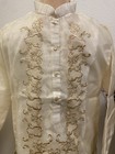 Barong Tagalog Men Chinese Collar Small Organza Embroidery Accent Double Lining 