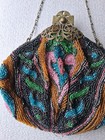Antique Micro Beaded Purse C1900 Brass Frame Victorian Handbag Vtg