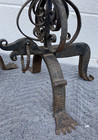Victorian Spanish Revival Hand Wrought Dragon Lizard Basket Candle Top Andirons