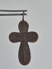 Antique Russian Orthodox Cross Pendant 18th-19thc Bronze Copper Leaf Shape Obol