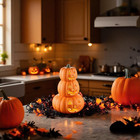 Used Stacked Jack-o   -lantern Pumpkin Decoration   3-tier Light-up Halloween Gourd