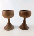 Vintage Mid Century Hand Turned Wood Tasting Goblets Set Of 2 Small Chalices