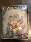 Pair Vintage Ornate Framed Convex Floral Silhouette Wall Art Hanging 4  X 5  Gc