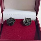 2 5ct Lab Created Diamond Women s Rose Flower Stud Earring 14k Black Gold Plated