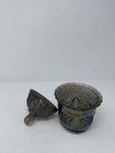 Imperial Blue Carnival Glass Vintage Beaded Covered  Candy Bowl dish Iridescent 