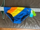 Speedo Mens Size 36 Vibe Collection Brief Swim Suit Vibrant Orange Multi Nwt