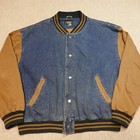 Vintage Dunbrooke Varsity Jacket Men s 2xl Brown Blue Denim Bomber 90s Y2k Retro
