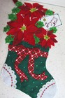 Finished Completed 18  Bucilla   Christmas Stocking  Red Poinsettias Joyeux Noel