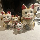 Lot Of 3 Vintage Maneki Neko Lucky Cats Coin Banks Ceramic Japan 1950s Asian Set
