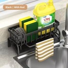 Sponge Holder Kitchen Sink Caddy Organizer With Self-draining Tray Towel Rack