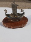 Vintage Norwegian Miniature 10 Warrior Viking Ship 3  Pewter With Jasper Base 