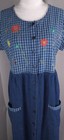 Vtg Women Dress Small Blue Plaid Floral Embroidered Denim Button Front Rustic