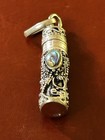 Vintage Ornate Sterling Silver Perfume Snuff  Vial Bottle With Abalone Cabochon