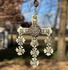 Vtg Taxco Mexico Sterling Silver Yalalag Etruscan Wedding Cross Pendant Necklace