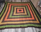 Vtg 74 x82  Huge 60s 70s Crocheted Blanket Afghan Throw Granny Square Multicolor