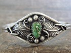 Native American Sterling Silver   Turquoise Feather Bracelet Signed Yazzie