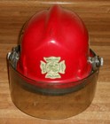 Vintage Cairns   Bros Red Fire Fighter Helmet W  Face Shield   Liner  Very Nice 