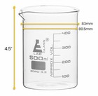 Eisco Labs 500ml Beaker  Low Form - 50ml Graduations - Borosilicate Glass