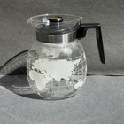Nescafe Etched Glass World Globe Coffee Pot   Black Plastic Lid   Handle Vintage