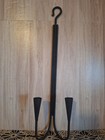 Vintg  Black Wrought Iron Hanging Wall Sconce With Double Candle Holder    